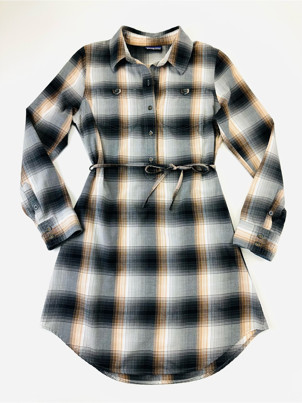 Patagonia Featherstone Triple rainbow Forge Grey Medium Belted Shirt dress - Picture 13 of 13